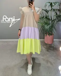 سارافون یقه خشتی سه رنگ