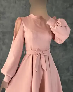 پیراهن آستین تور کمربندی