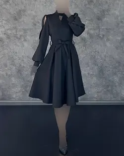 پیراهن آستین تور کمربندی