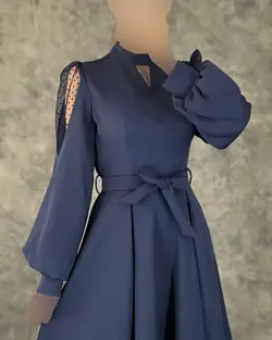 پیراهن آستین تور کمربندی