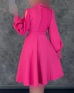 پیراهن آستین تور کمربندی