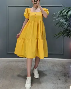 سارافون آستین پفی یقه خشتی