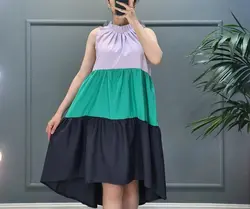 پیراهن سه رنگ یقه چیندار