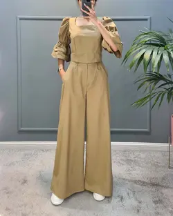 ست بلوز و شلوار یقه خشت