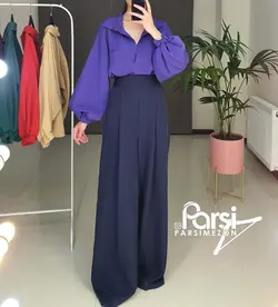 شومیز یقه دار آستین پف