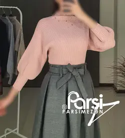 بلوز بافت آستین پف مرواریدی