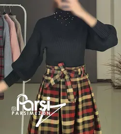 بلوز بافت آستین پف مرواریدی