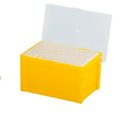 جعبه نوک سمپلر زرد 96 خانه با درب لولایی قفل دار - تجهیزات آزمایشگاهی پکو