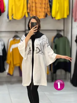 مانتو بالا تنه خامه دوزی آستین کلوش سفید طهماسب (۱۱۳۴)