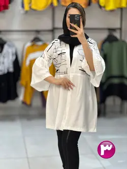 مانتو بالا تنه خامه دوزی آستین کلوش سفید طهماسب (۱۱۳۴)