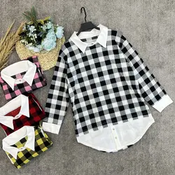 بلوز آستین بلند چهارخونه یقه سفید (1039)