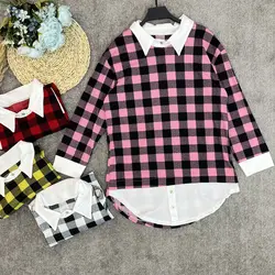 بلوز آستین بلند چهارخونه یقه سفید (1039)