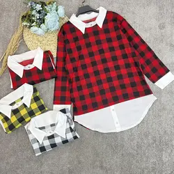 بلوز آستین بلند چهارخونه یقه سفید (1039)