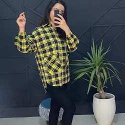 شومیز مانتویی پشت بلند چهارخونه   (۱۱۹۱)