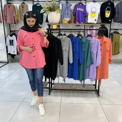 شومیز مانتویی کمربند دار آستین سرخود   (۱۳۳۹)