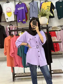 شومیز مانتویی کمربند دار آستین سرخود   (۱۳۳۹)