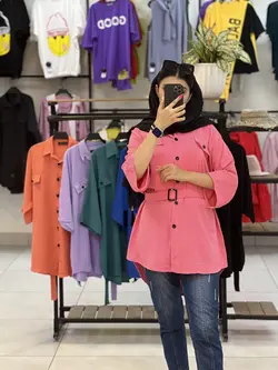 شومیز مانتویی کمربند دار آستین سرخود   (۱۳۳۹)