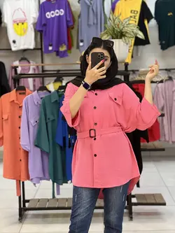 شومیز مانتویی کمربند دار آستین سرخود   (۱۳۳۹)