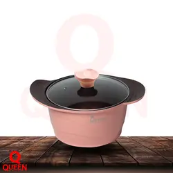 سرویس 10 پارچه طرح آیسان رنگ صورتی گرانیتی(دارای تابه رژیمی)