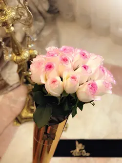 دسته گل قیفی طلایی | گل رز سفید هلندی | 20 شاخه