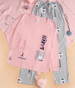 ست بلوز شلوار طرح گربه و قایق