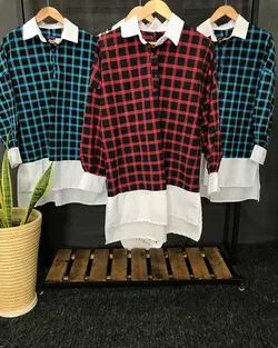 مانتو چهارخونه طرح شومیز  کد : ۴۲۹۵ - فروشگاه اینترنتی رزا بوتیک