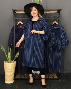 مانتو راه راه آستین پفی کد : ۳۹۵۸ - فروشگاه اینترنتی رزا بوتیک