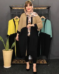 مانتو ابروبادی ترکیبی خطی کد : ۴۹۰۴ - فروشگاه اینترنتی رزا بوتیک