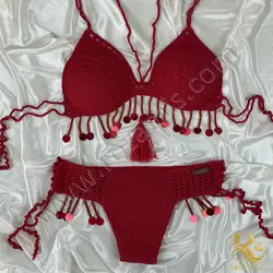 بیکینی قرمز پاپیونی پولک دار مدل BI-349 - فروشگاه پوشاک رُزامیس