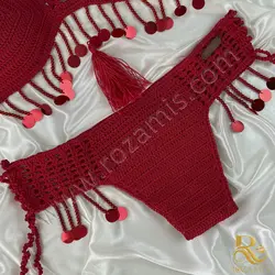 بیکینی قرمز پاپیونی پولک دار مدل BI-349 - فروشگاه پوشاک رُزامیس