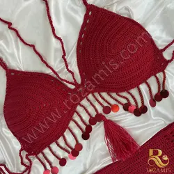 بیکینی قرمز پاپیونی پولک دار مدل BI-349 - فروشگاه پوشاک رُزامیس