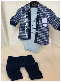 سه تکه چهارخونه آبی