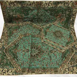 ست رومیزی ترمه فیروزه ای طرح بته سروی