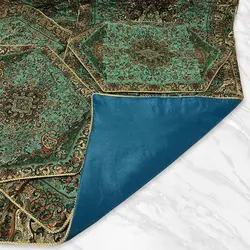 ست رومیزی ترمه فیروزه ای طرح بته سروی