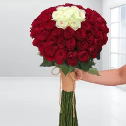 دسته گل رز قرمز و سفید ساقه بلند