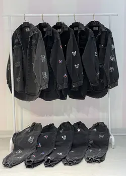 ست جین گلدوزی زغالی