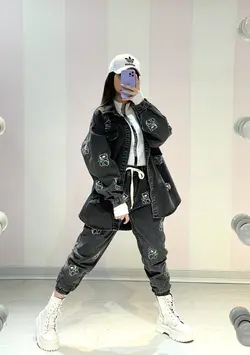 ست جین گلدوزی زغالی