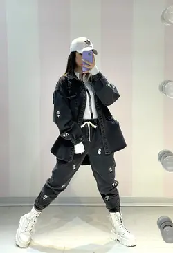 ست جین گلدوزی زغالی