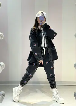 ست جین گلدوزی زغالی