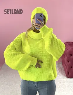 ست بافت یقه شل و کلاه