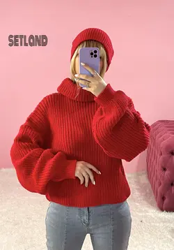 ست بافت یقه شل و کلاه