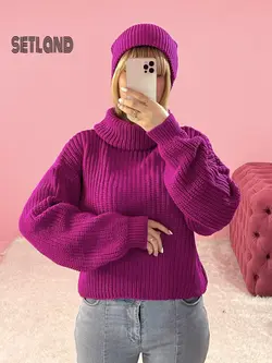 ست بافت یقه شل و کلاه