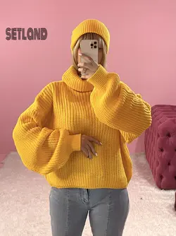 ست بافت یقه شل و کلاه