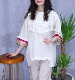 مانتو جلوبسته لینن سوزندوزی کد:455