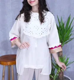 مانتو جلوبسته لینن سوزندوزی کد:455