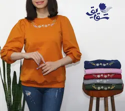 بلوز آستین سه رب یقه گلدوزی