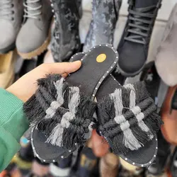 خرید عمده دمپایی مکرومه دور نگین