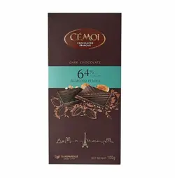 شکلات تلخ 64% Cémoi با تکه های بادام
