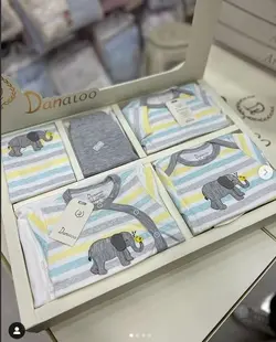 ست لباس نوزاد پسرانه تکه دوزی فیل و خرسی danaloo