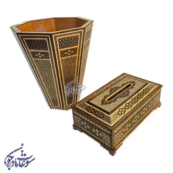 ست جا دستمال و سطل خاتم کاری مدل صلیبی - سوغات مادرجون